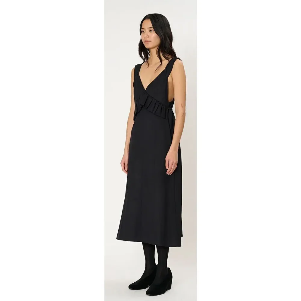 PLAN C Ruffle Midi Dress in Navy Black NWT Size 40/ US size 2/4